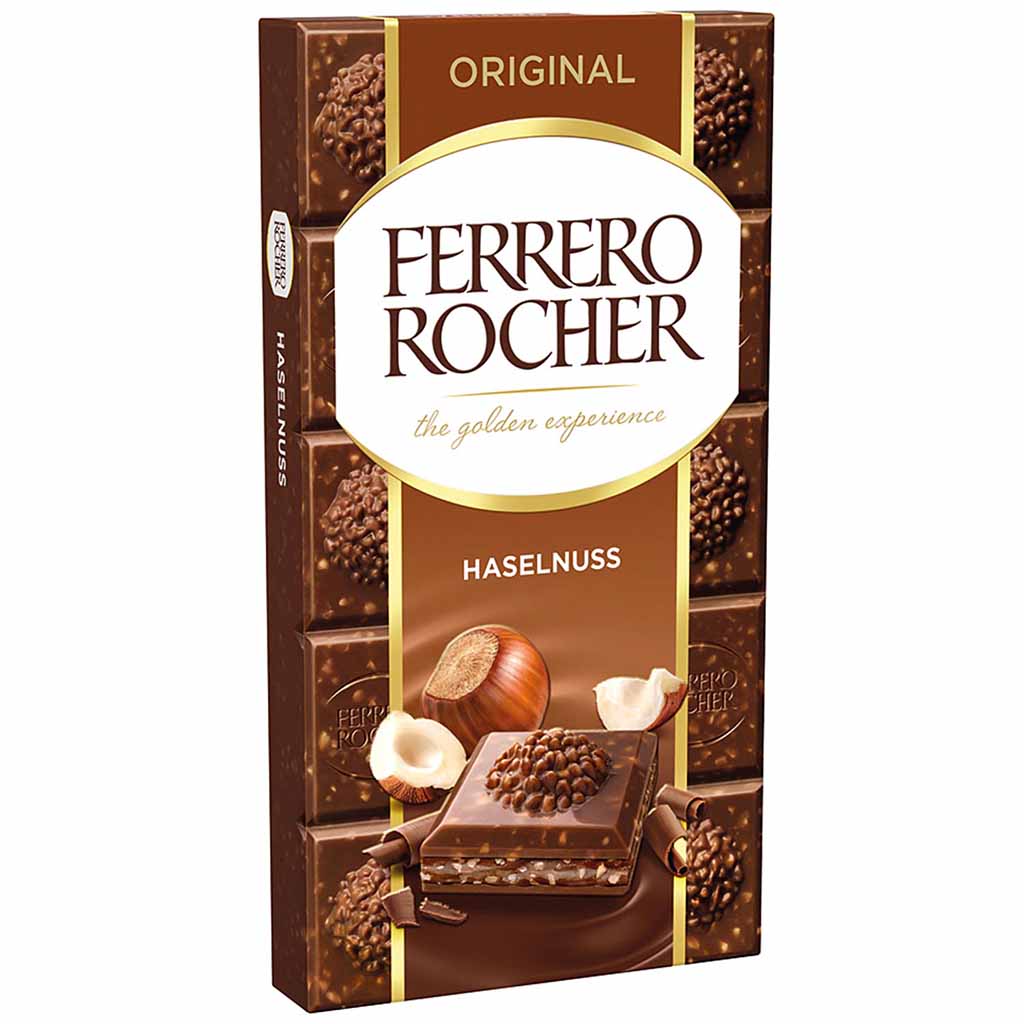 Ferrero Rocher Tafelschokolade Original Haselnuss 90g MHD:19.7.25
