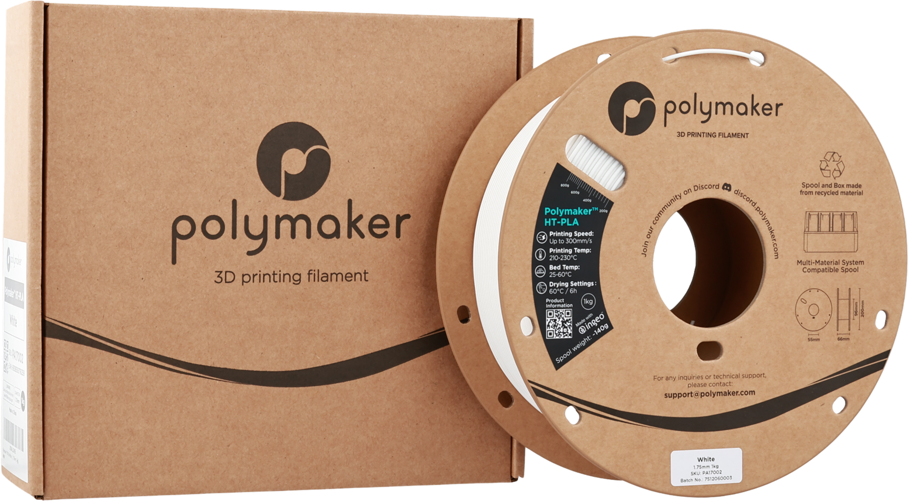 Polymaker  HT-PLA White, 1,75 mm / 1000 g    Hochleistungs-PLA für hitzestabile 3D Druckanwendungen in White
