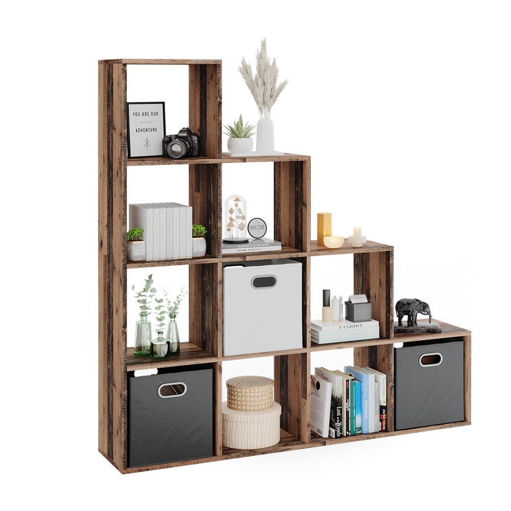 Vicco Treppenregal Raumteiler Stufenregal 10 Fächer Old Style - Bücherregal
