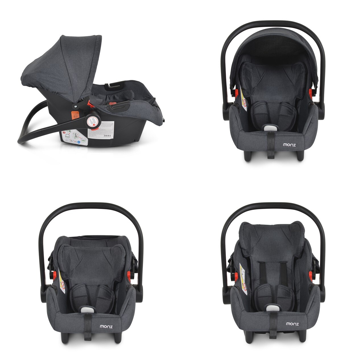 Moni Babyschale Trio i-Size (40 - 87cm) Adapter, Fußabdeckung, weiches Kissen schwarz