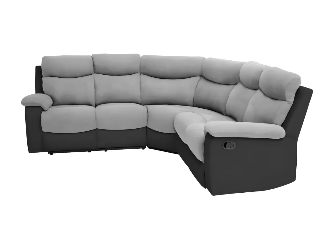 Canapé d'Angle de Relaxation Oscar 5 places bi-matière - Gris/Noir - L238 x P238 x H99cm - Loungitude