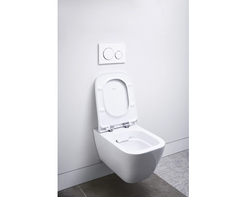 GEBERIT wandclosetset Smyle Square, randloos, glanzend wit met toiletzitting CG05030000
