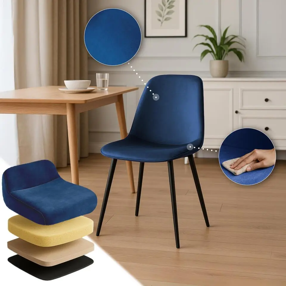CLP Eetkamerstoel Maryam zwart Frame - Fluweel - donkerblauw