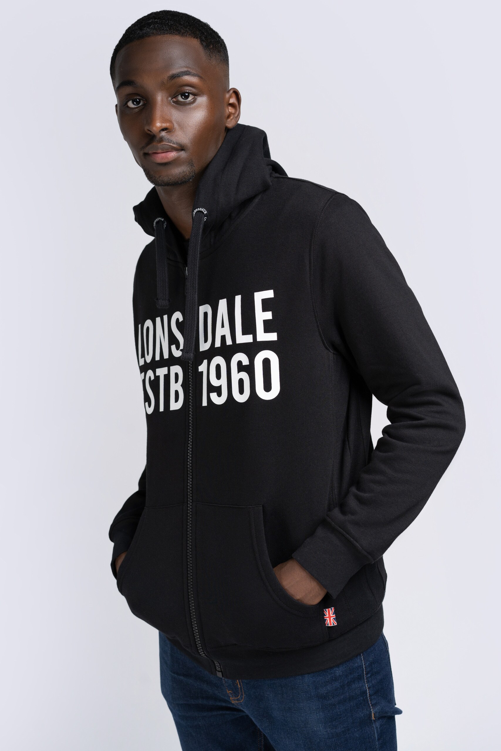 Lonsdale Herren Kapuzensweatjacke mit Reißverschluss schmale Passform SOLFACH