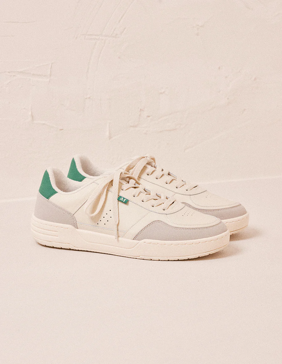 Baskets basses Mael - Cuir recyclé et suède vegan ecru vert