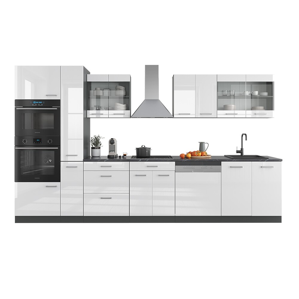 Vicco Küchenzeile Küchenblock Einbauküche R-Line 350 cm Anthrazit Weiß Hochglanz Küche