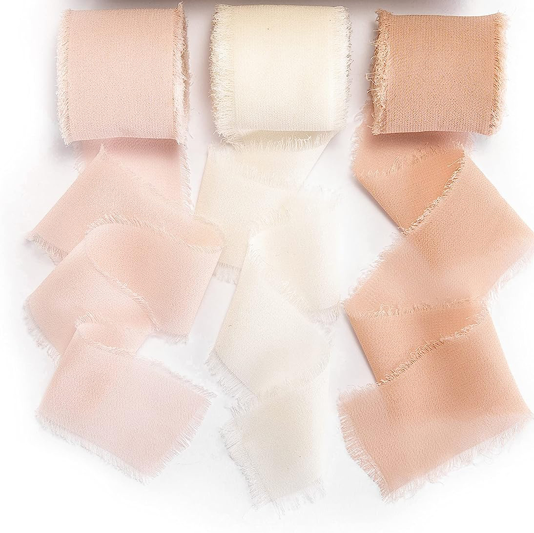 (3er Set) 4cmx5m Chiffon Geschenkband DIY Maschen Deko Band für Geburtstage / Hochzeiten / Taufe - Rosa / Weiss