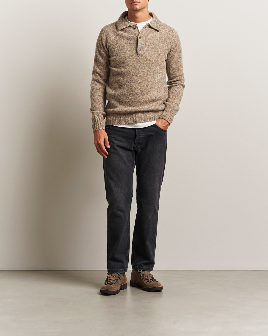 Harley Of Scotland Brushed Supersoft Lambswool Polo Pebble