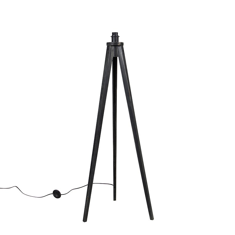 QAZQA - Country House I Vintage Landelijke Vloerlamp Tripod Zwart - Tripod Klassiek I Woonkamer I Slaapkamer - Houten Langwerpig - LED Geschikt E27