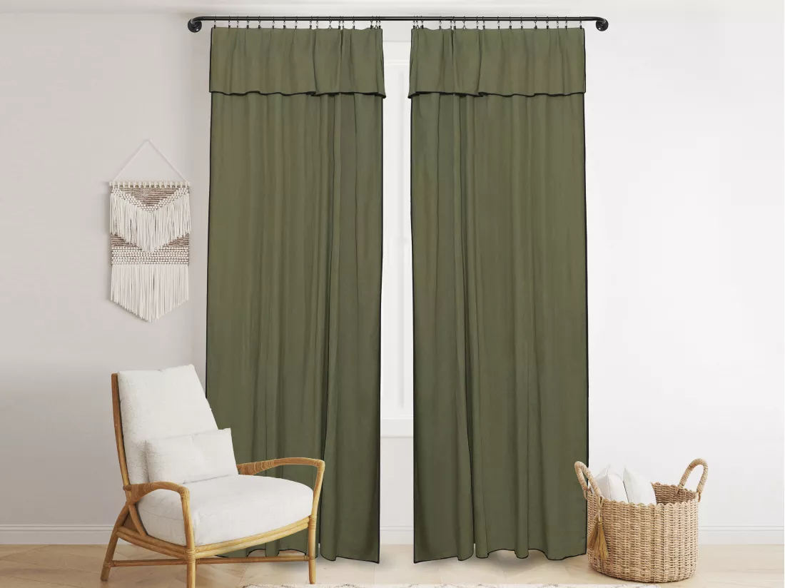 Lot de 2 rideaux en coton et lin - L. 140 x H. 280 cm - Kaki - BORINA