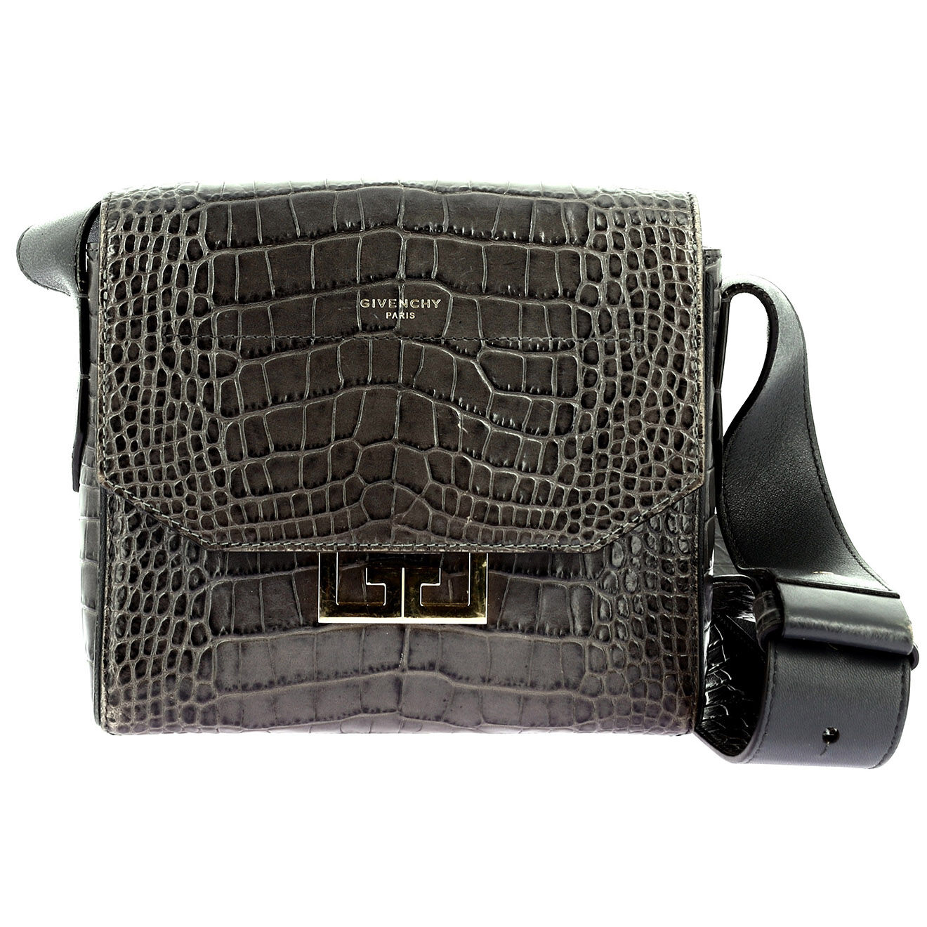 Givenchy Sac bandoulière 4G Medium en Cuir effet croco gris Etat: Bon état - Longueur 26 cm