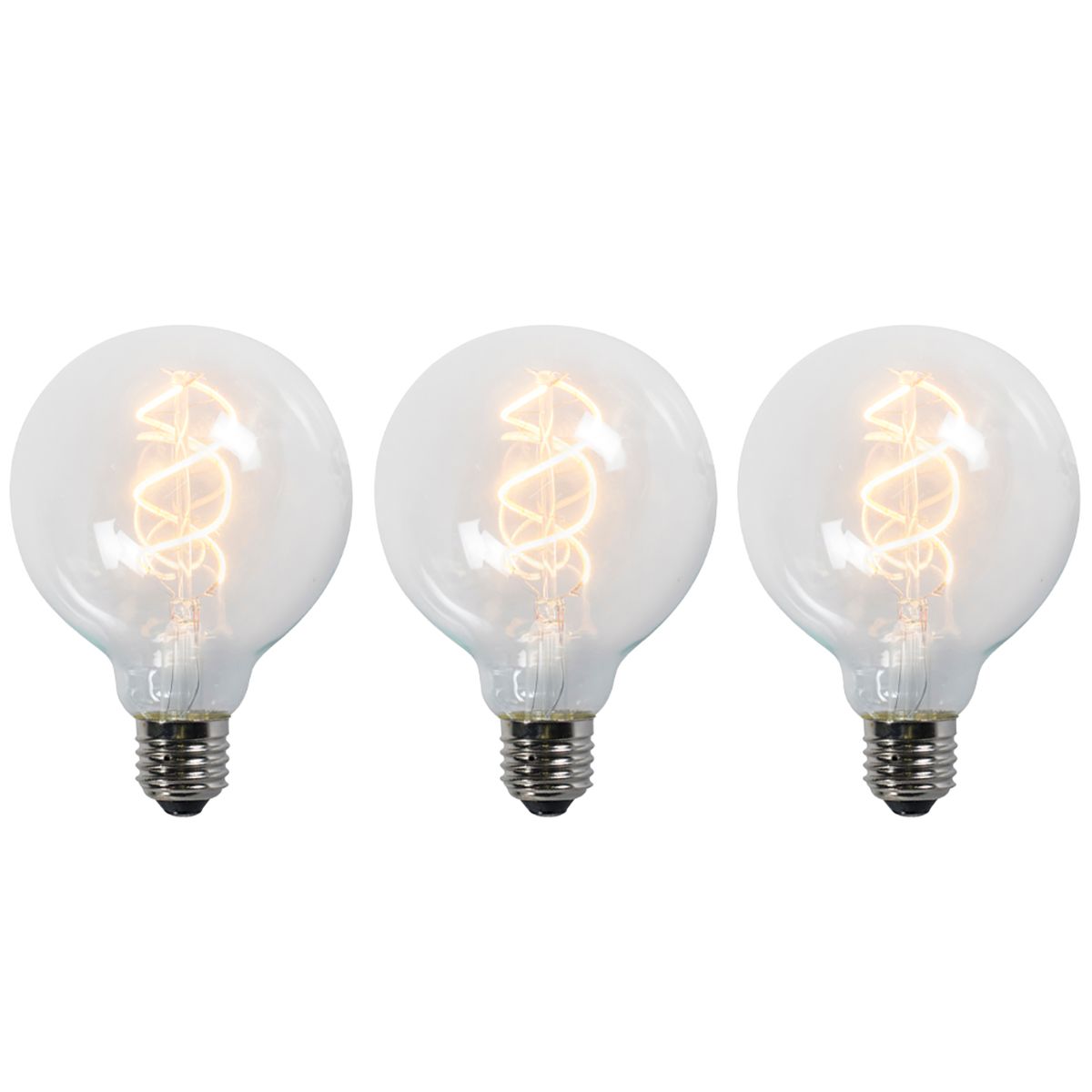 Set van 3 E27 LED gedraaid filament lampen G95 helder 5W 400 lm 2200K