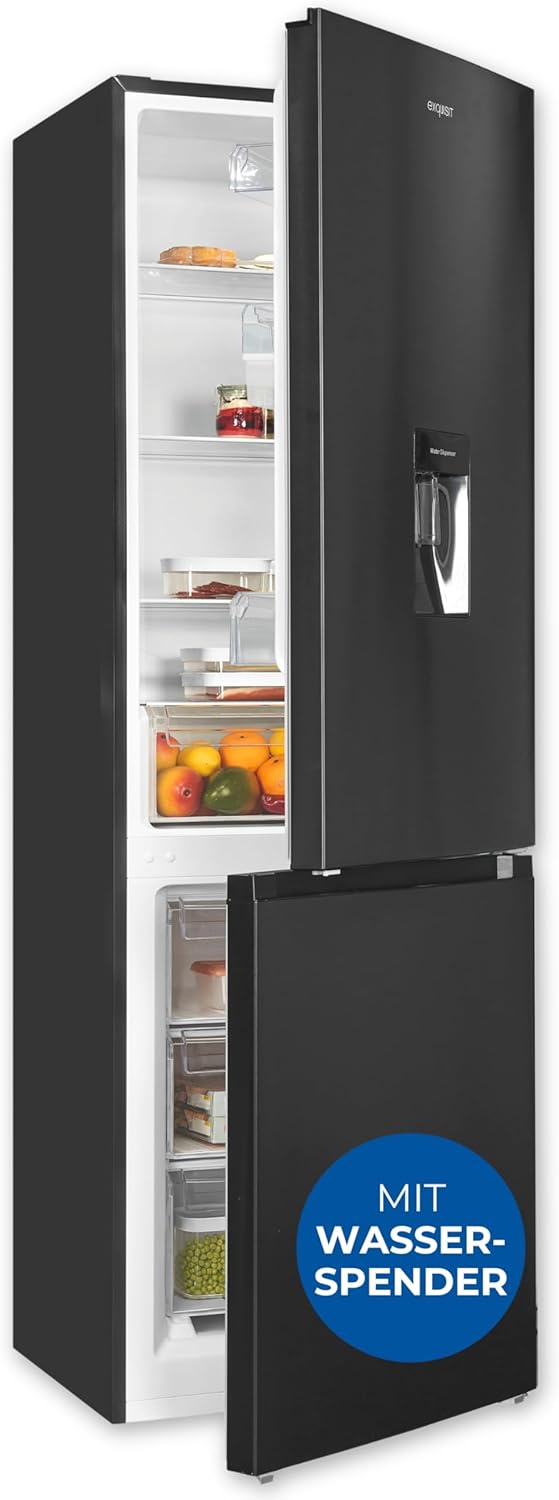 Exquisit Kühl-Gefrierkombination, 186 cm Höhe, Kühlschrank mit Wasserspender, 4-Sterne-Gefrieren, 313 Liter, Alarm-Funktion, KGC5320-95-E-WS-040C inoxlook-az