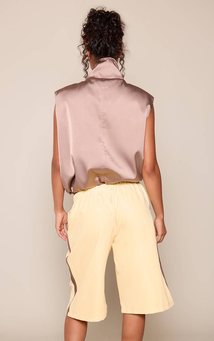 Noir Gilet Sans Manches En Satin Violet Clair À Col Montant