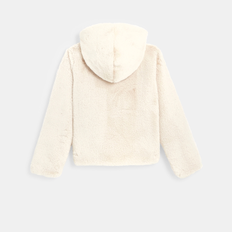 Manteau-pull fausse fourrure à capuche beige fille