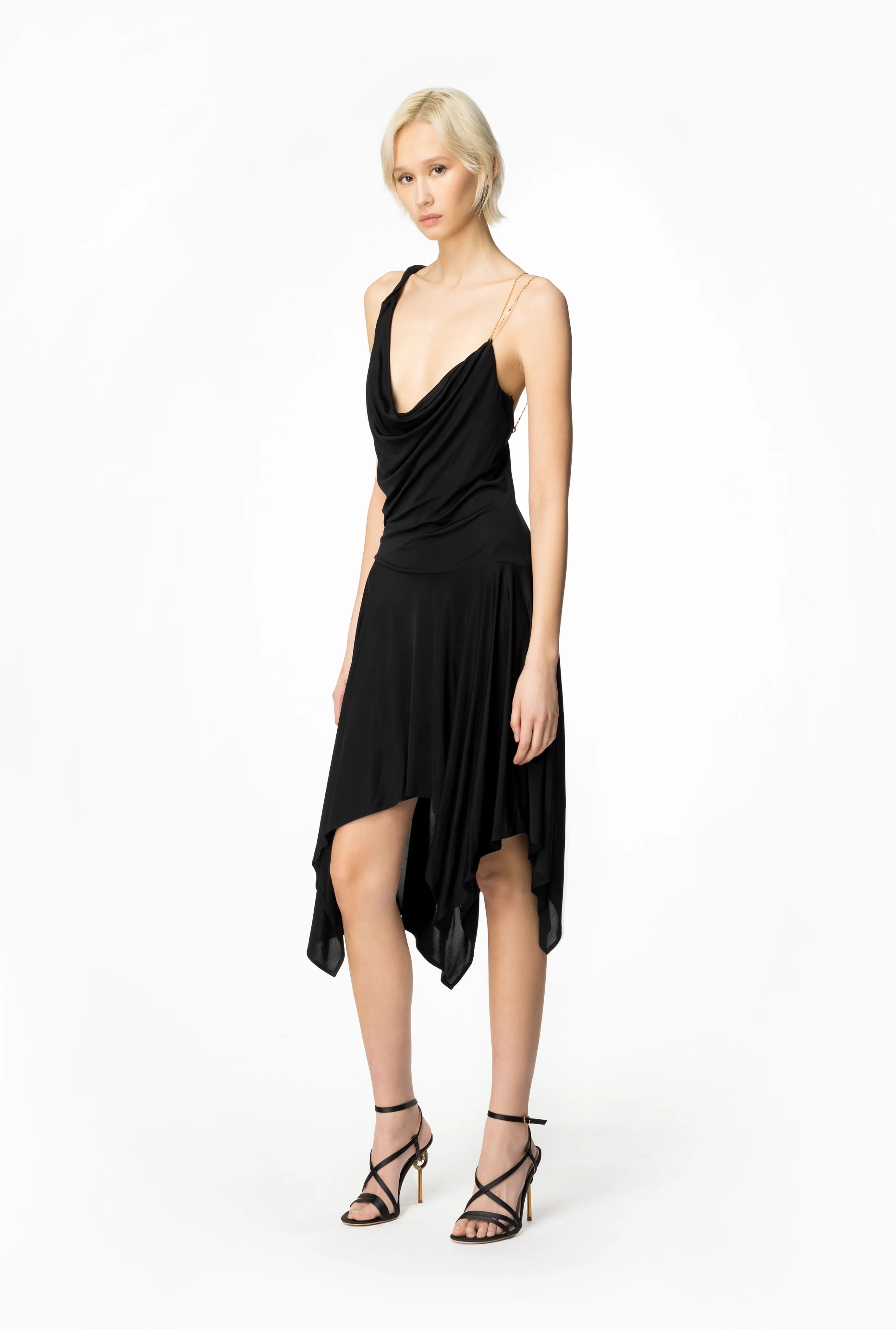 Robe drapée à chaînette | Noir