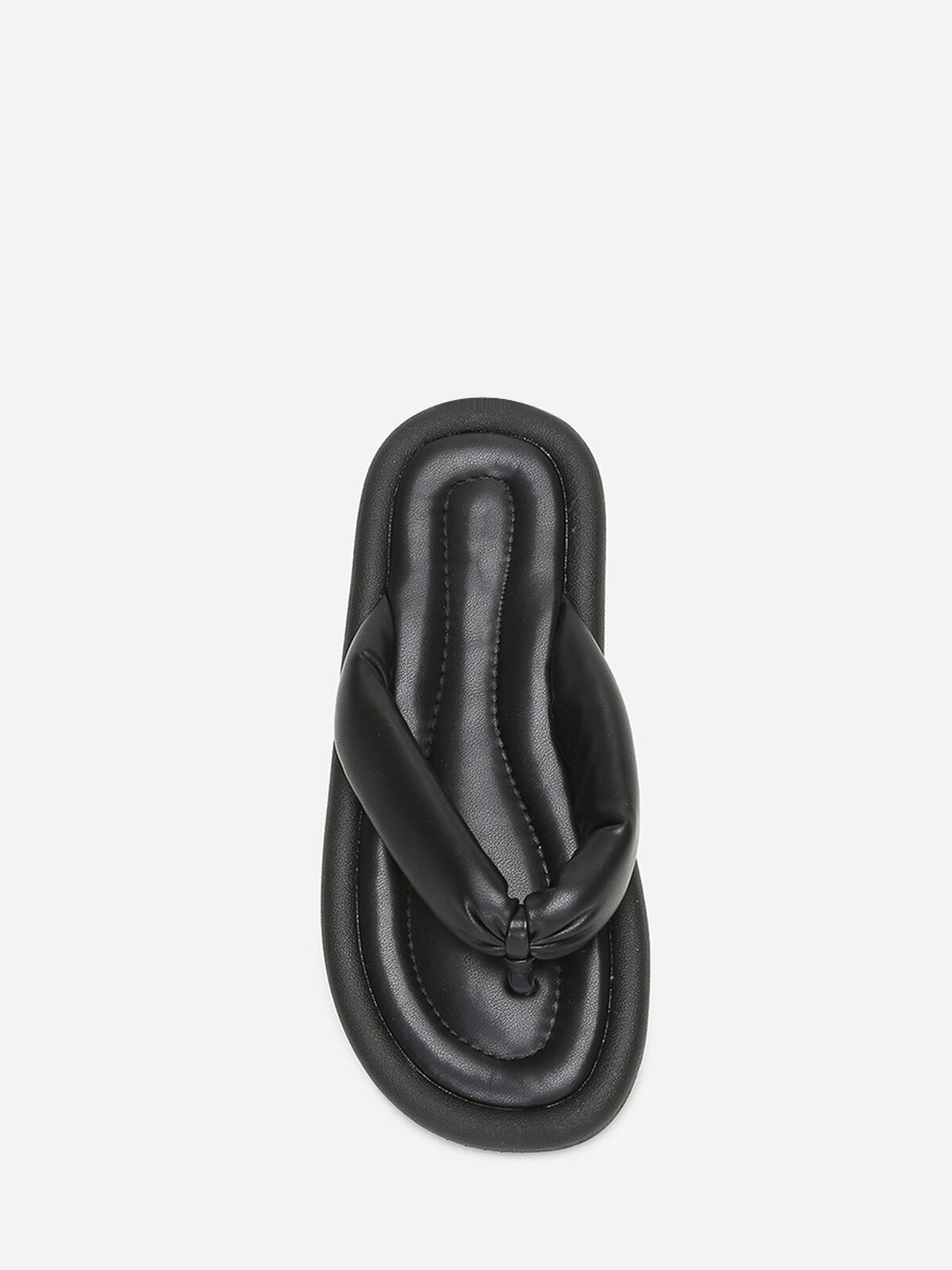 Tongs en simili à bride arrondie et matelassée- Noir