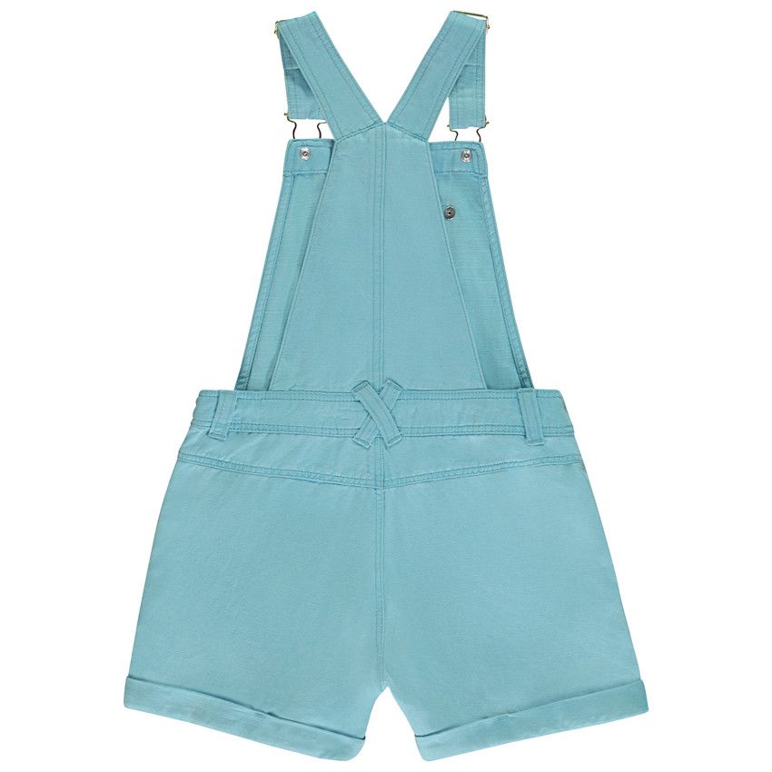 Salopette courte en toile unie pour fille - Bleu moyen