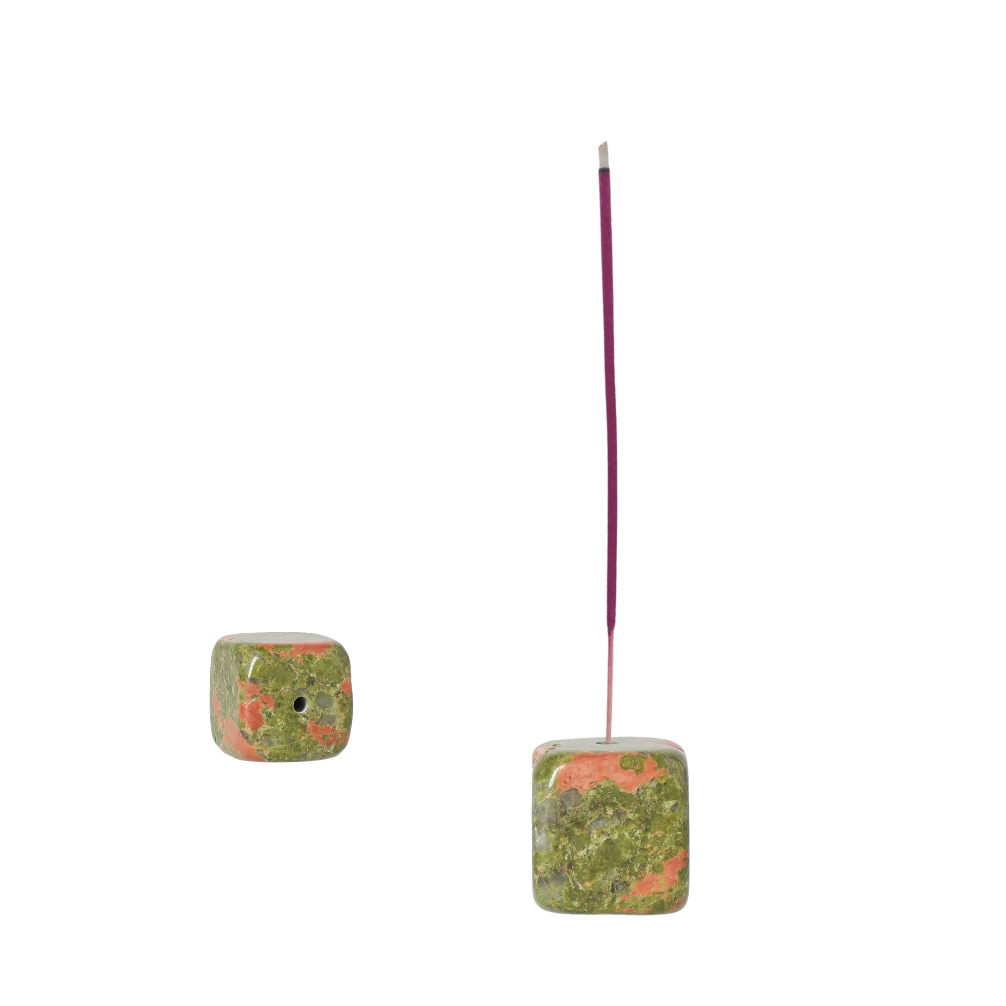 (4er Set) 20x20mm Stein Räucherstäbchen Halter Home Deko Würfel in Unakit Optik - Braun / Grün