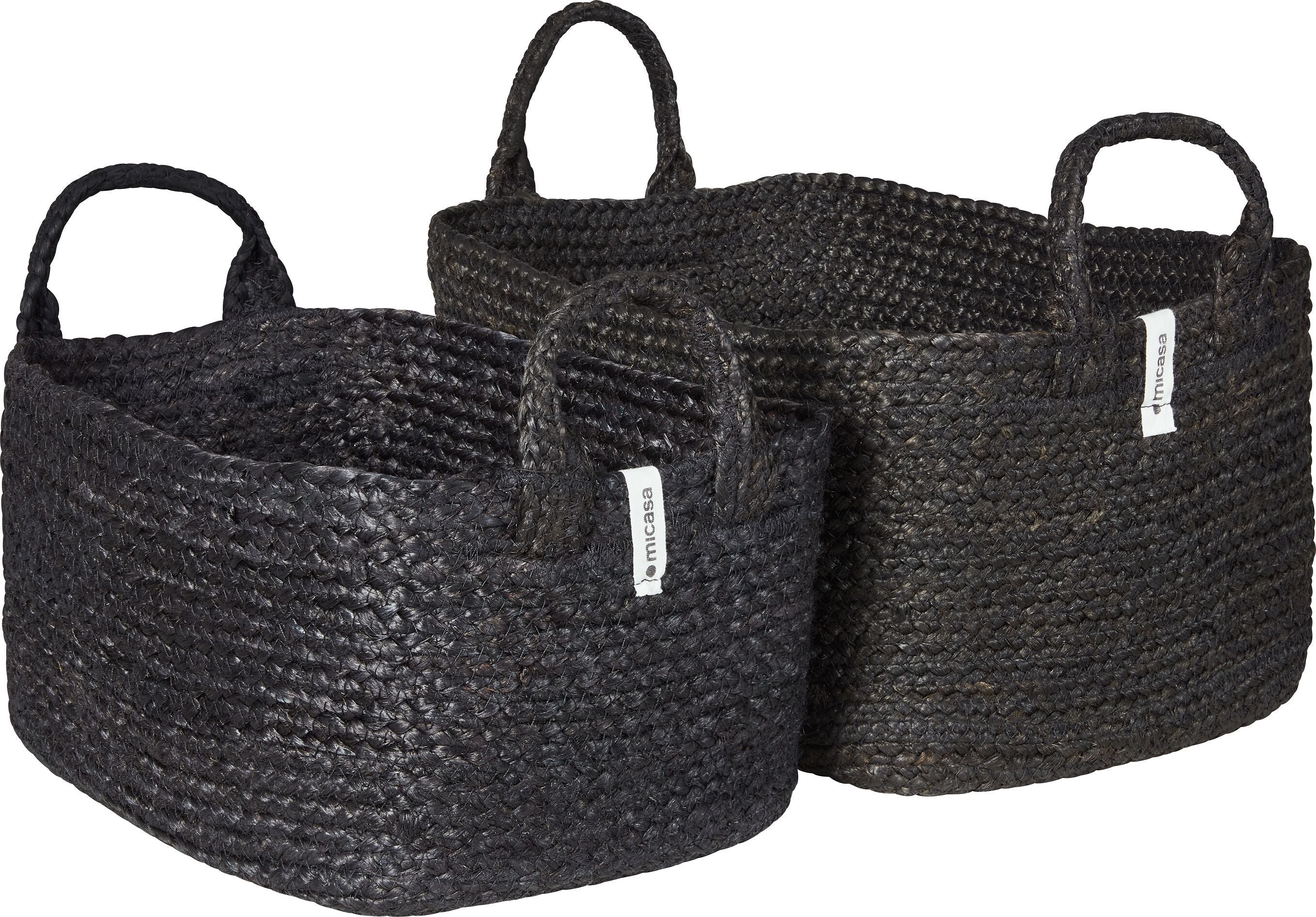OLIVA Jutekorb schwarz m.Henkel 30x22x17 - Schwarz / B: 22.0 cm x T: 30.0 cm x H: 17.0 cm