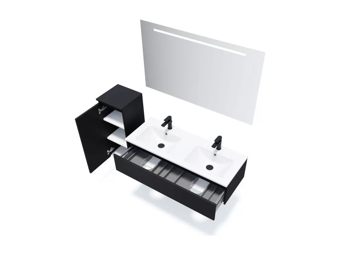 Meuble de salle de bain suspendu double vasque intégrée 120cm 1 tiroir Noir - Hudson