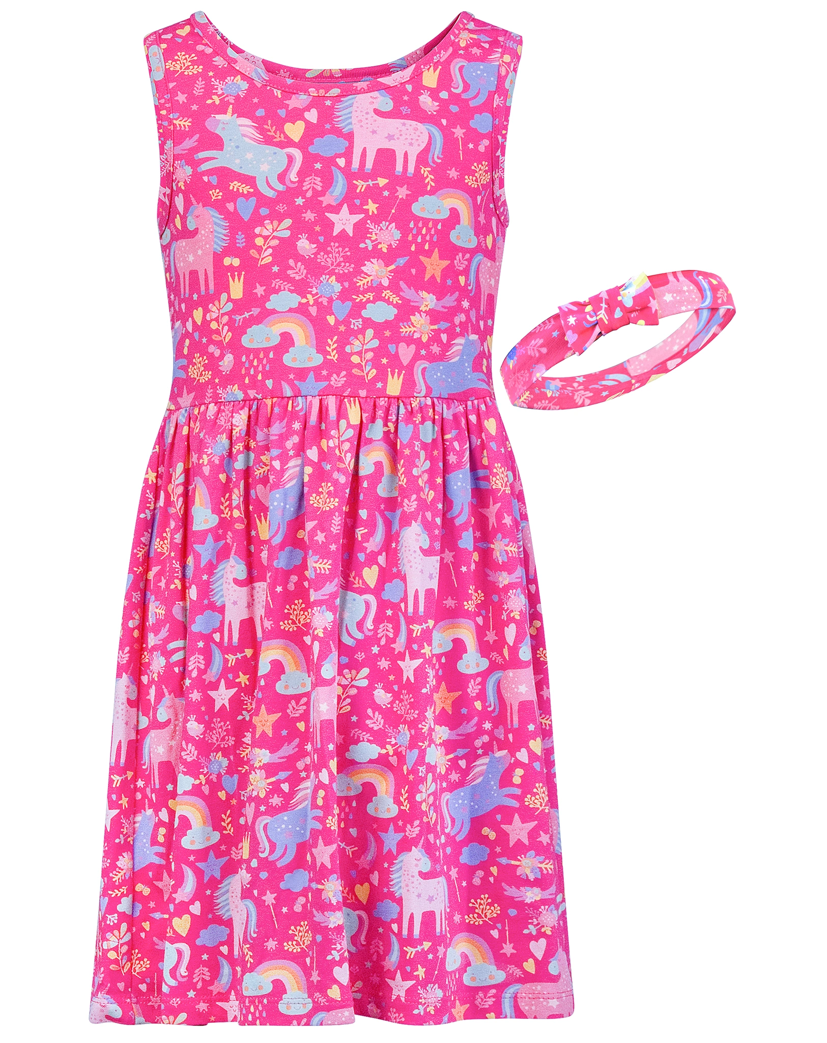 Kleid HAPPY UNICORN ärmellos mit Haarband in pink