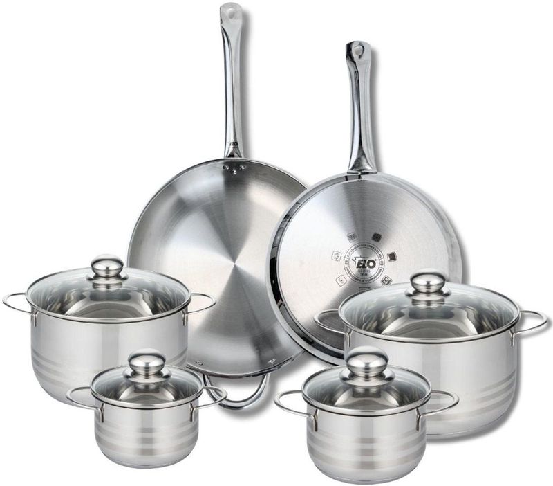 Elo - Profi Glossy - Pannenset - Grijs - Set van 2 Kookpannen en 4 Braadpannen