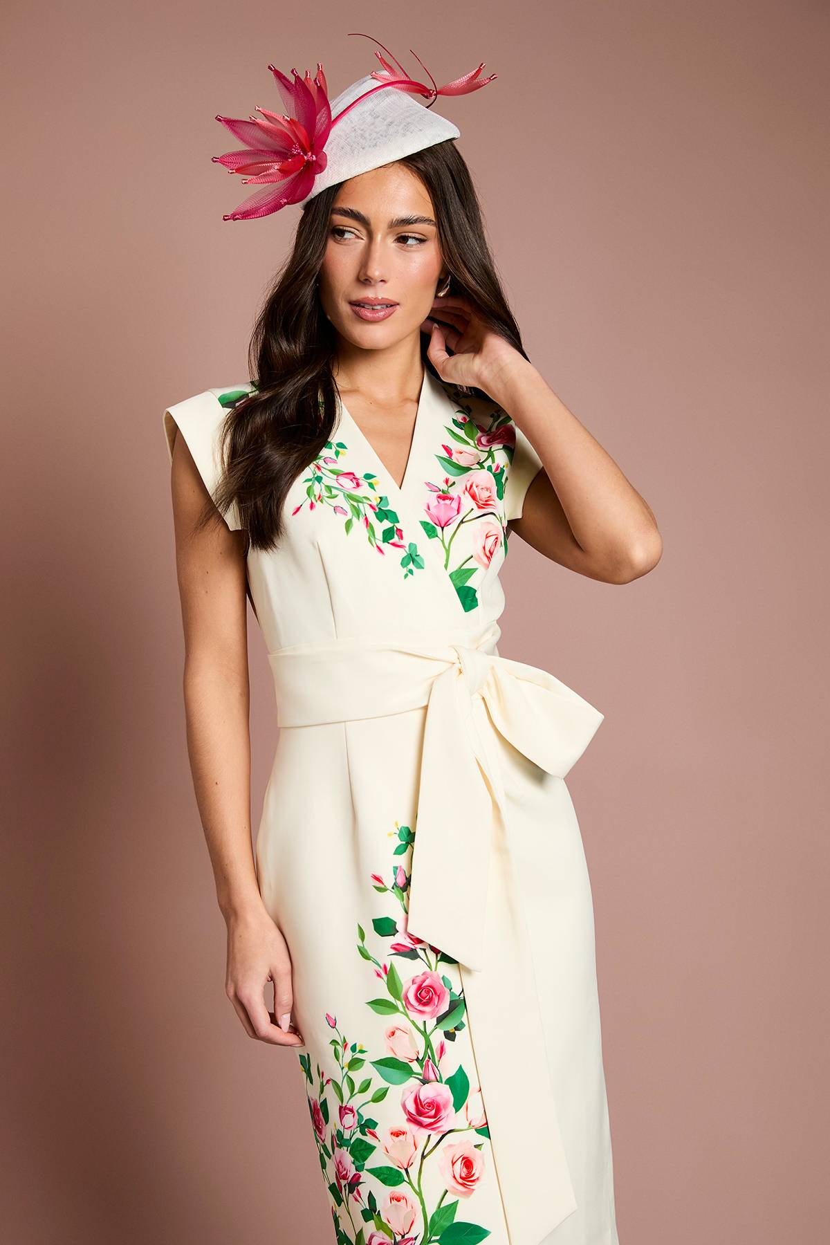 Coast Robe Midi Ajustée Lisa Beige À Taille Nouée Portefeuille