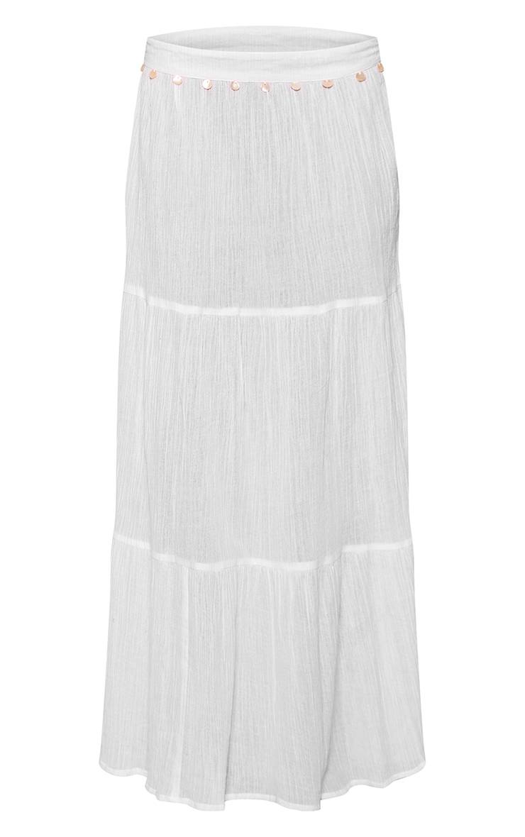 Blanc Jupe Longue En Coton À Détails Sequins Coordonnée
