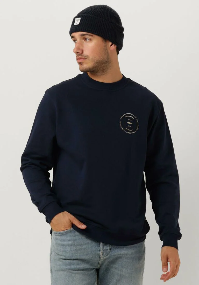 WOODBIRD donkerblauwe woodbird sweater wbjacs circel crew