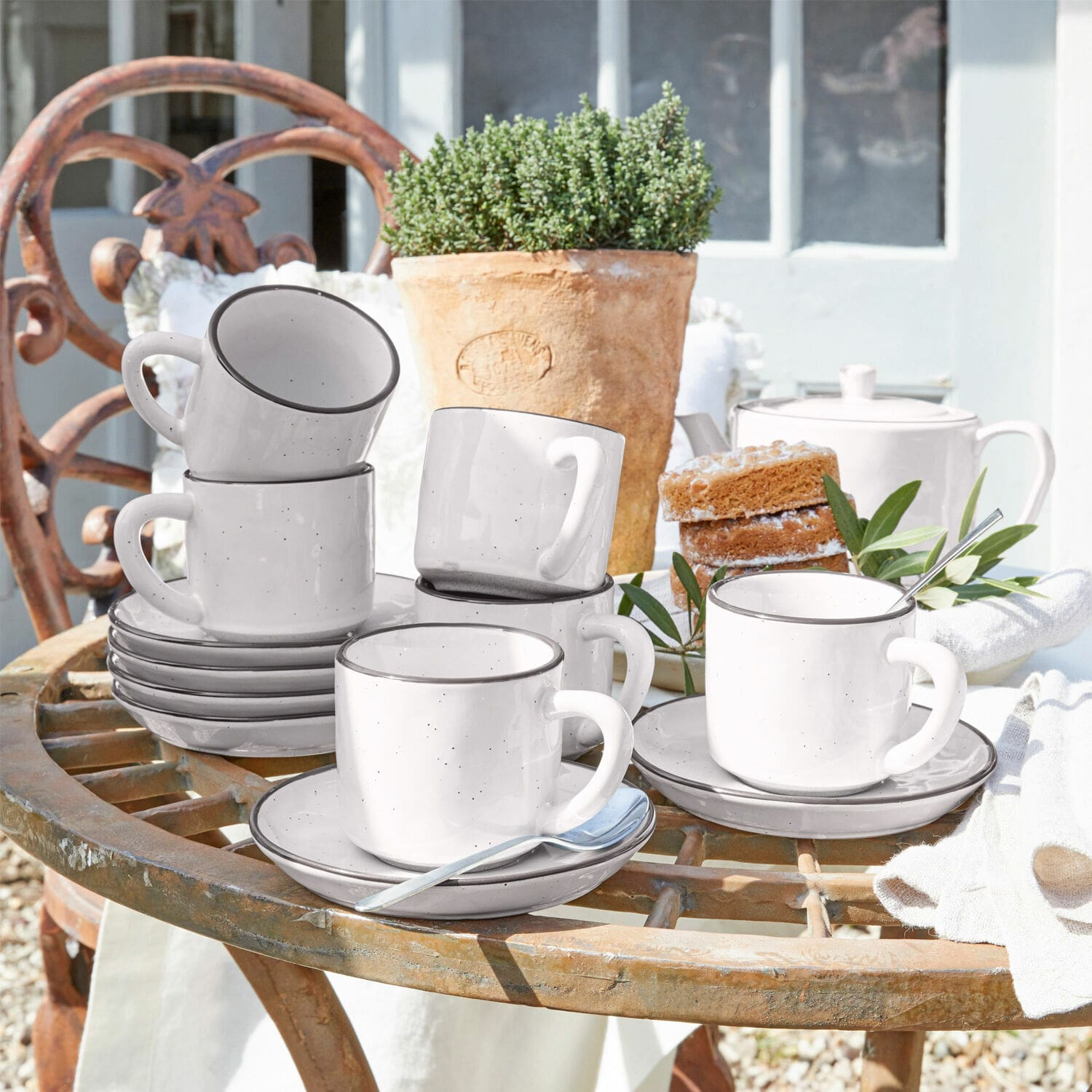 Tasse mit Untertasse 6er Set Biarré weiß
