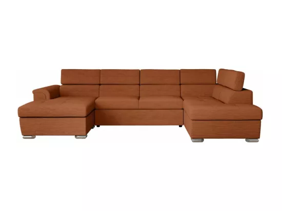 Canapé panoramique 6 places Paola convertible avec 2 coffres en velours côtelé - Terracotta - L320,5 x P188 x H76cm - Loungitude