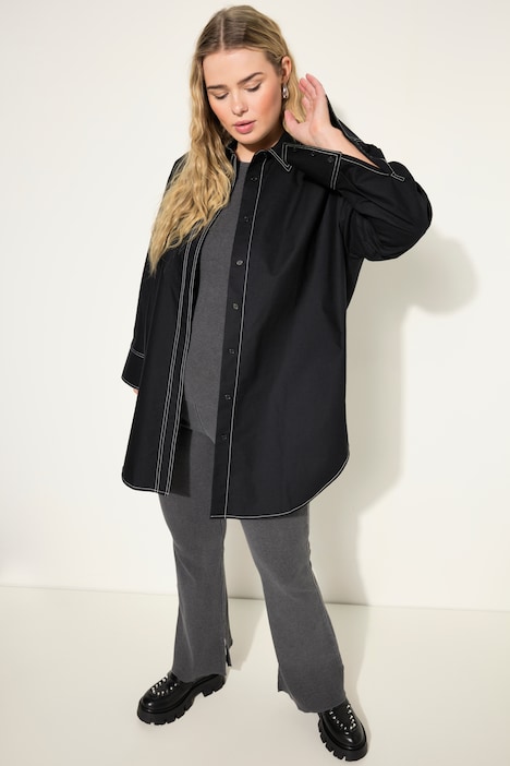 Bluse, oversized, helle Ziernähte