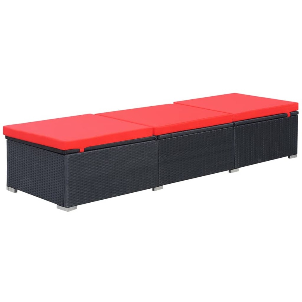 Transat chaise longue bain de soleil lit de jardin terrasse meuble d'extérieur avec coussin résine tressée noir