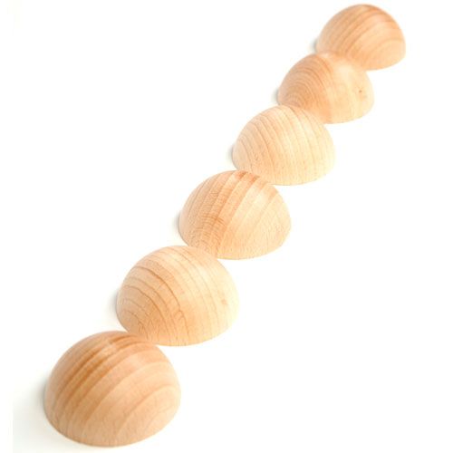 Grapat houten halve ballen - naturel (6st)