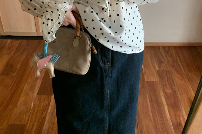 Jesong - Blouse met lange mouwen, V-hals, ruches en stippen
