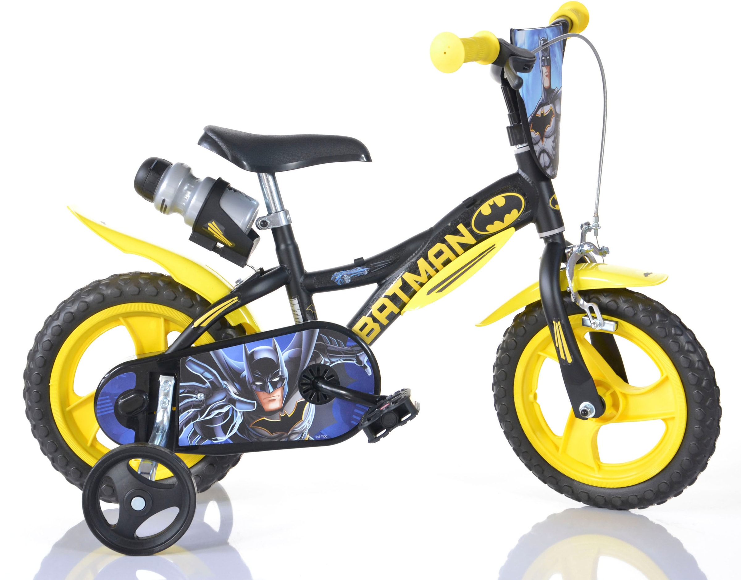 Dino Kinderfahrrad »Batman 12 Zoll« 1 Gang mit Stützrädern, Trinkflasche und Frontschild