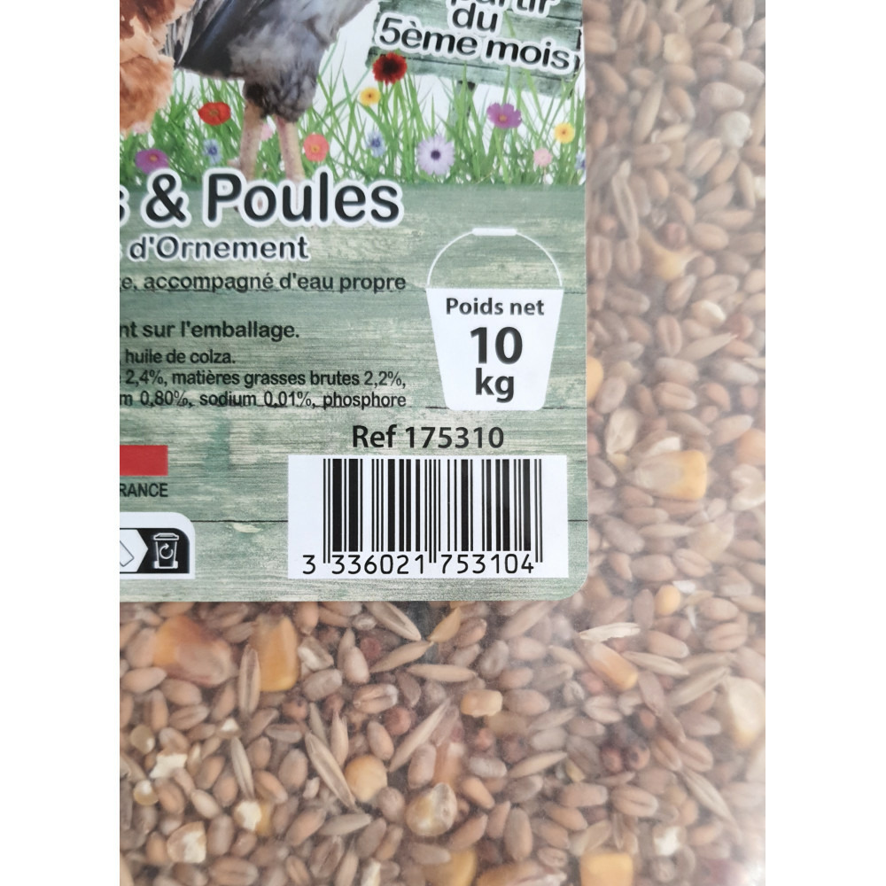 Aliment composé mélange poulets et poules 10 kg basse cour