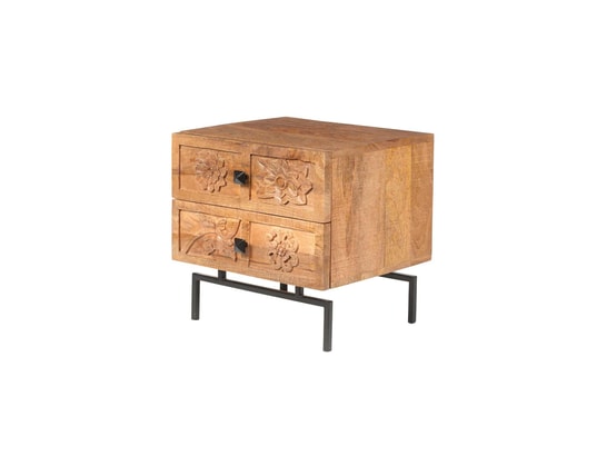 BOIS ET CHIFFONS CONCEPT - Table de chevet 2 tiroirs - manguier sculture