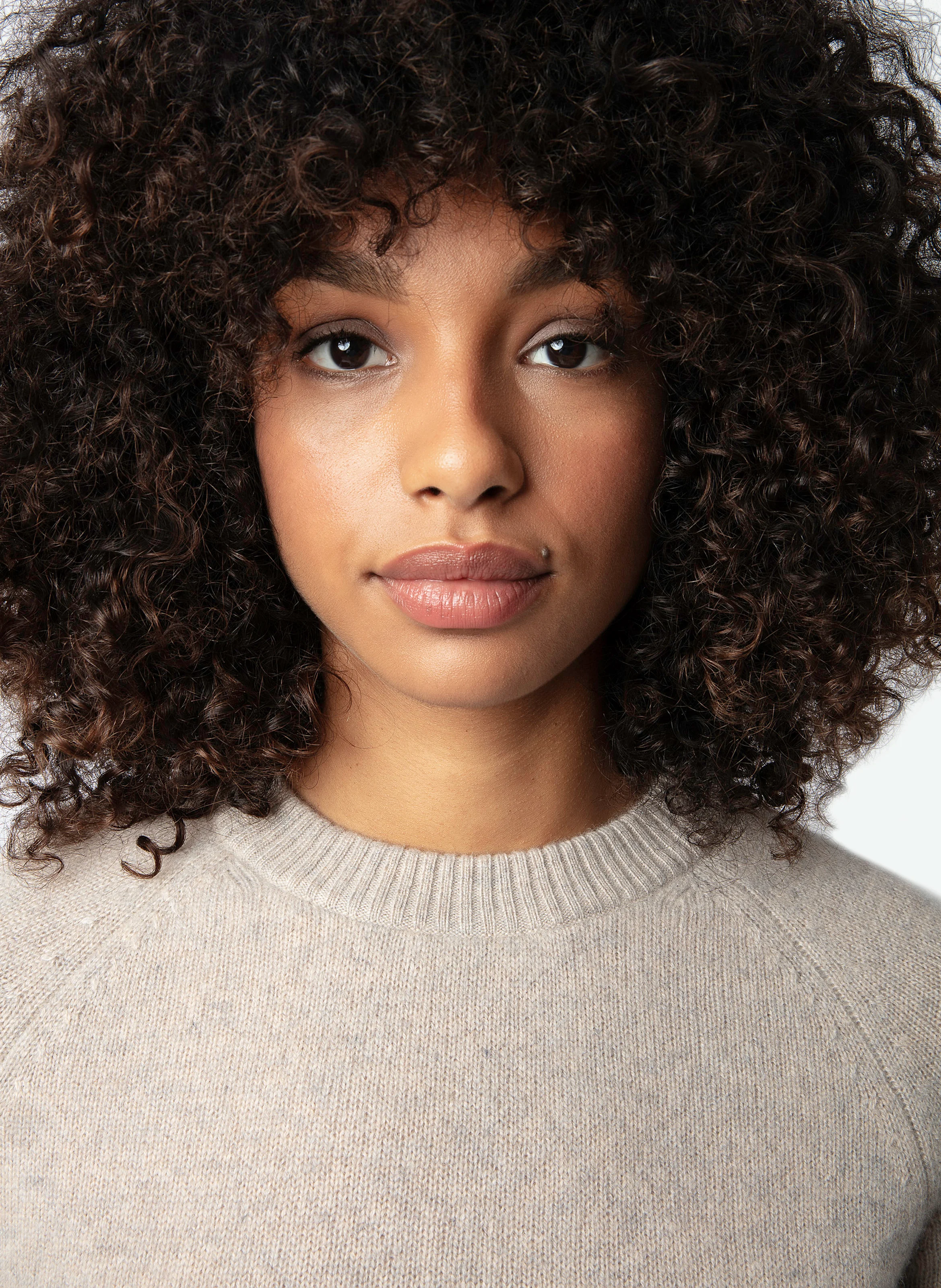 SOURCY - Pull droit col rond en cachemire | Beige