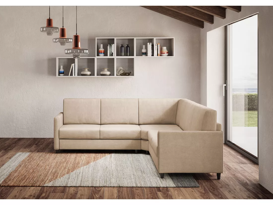 Canapé d'angle moderne italien tissu beige Korane - 5 tailles-Taille 241x241 cm
