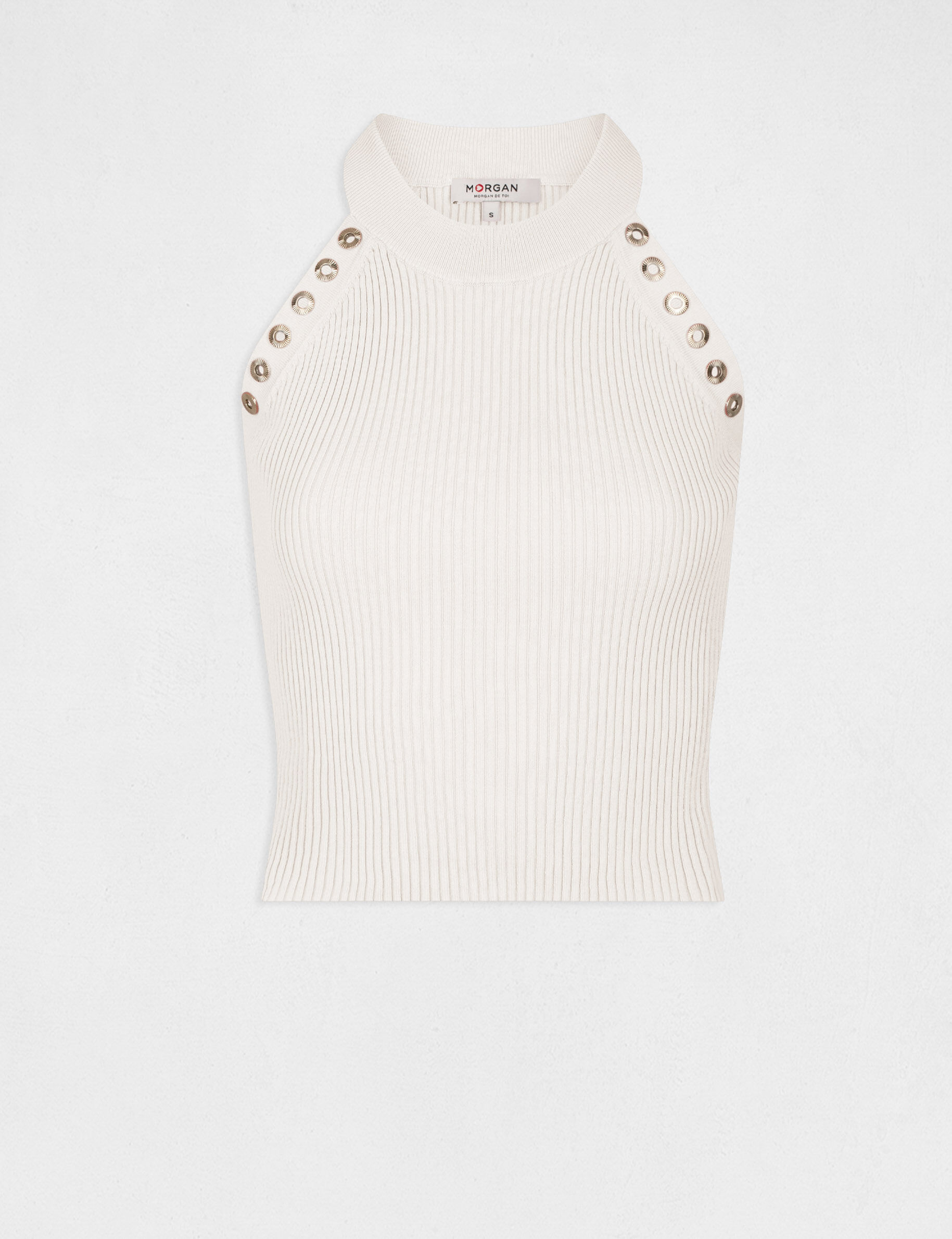 Pull débardeur avec encolure américaine ecru femme - ecru