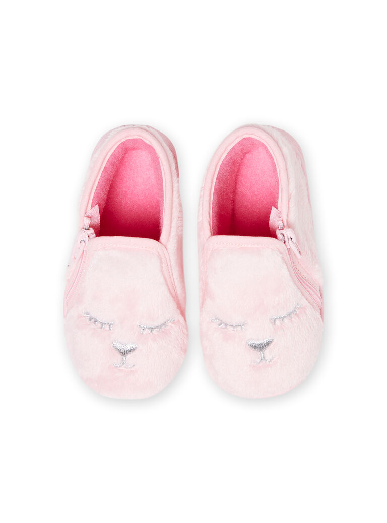 Chaussons rose clair en fausse fourrure motifs chat bébé fille