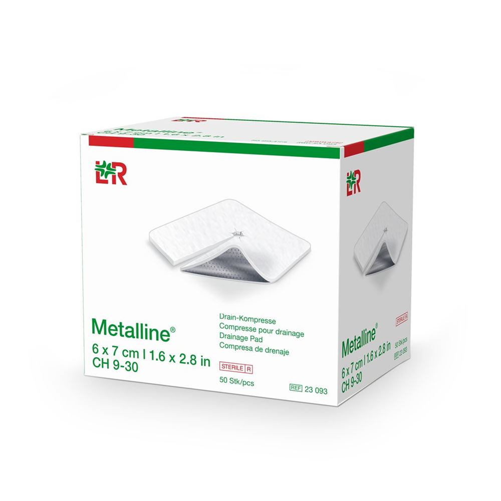 Metalline Drain Kompressen<br>50 Stück, Beutel, 6x7cm, steril