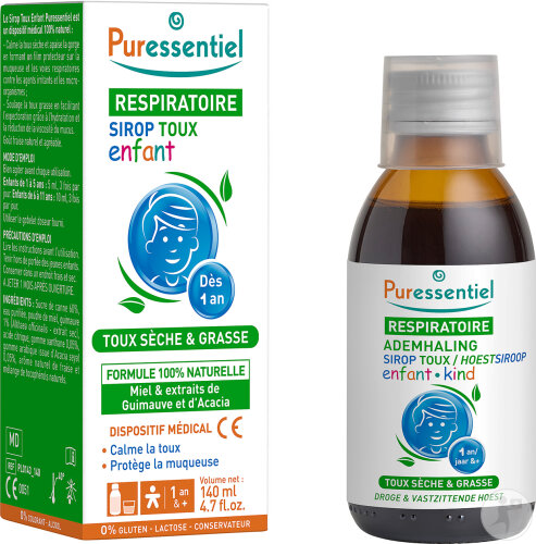 Puressentiel Respiratoire Sirop Toux Sèche Et Grasse Enfant Dès 1 An Flacon 140ml