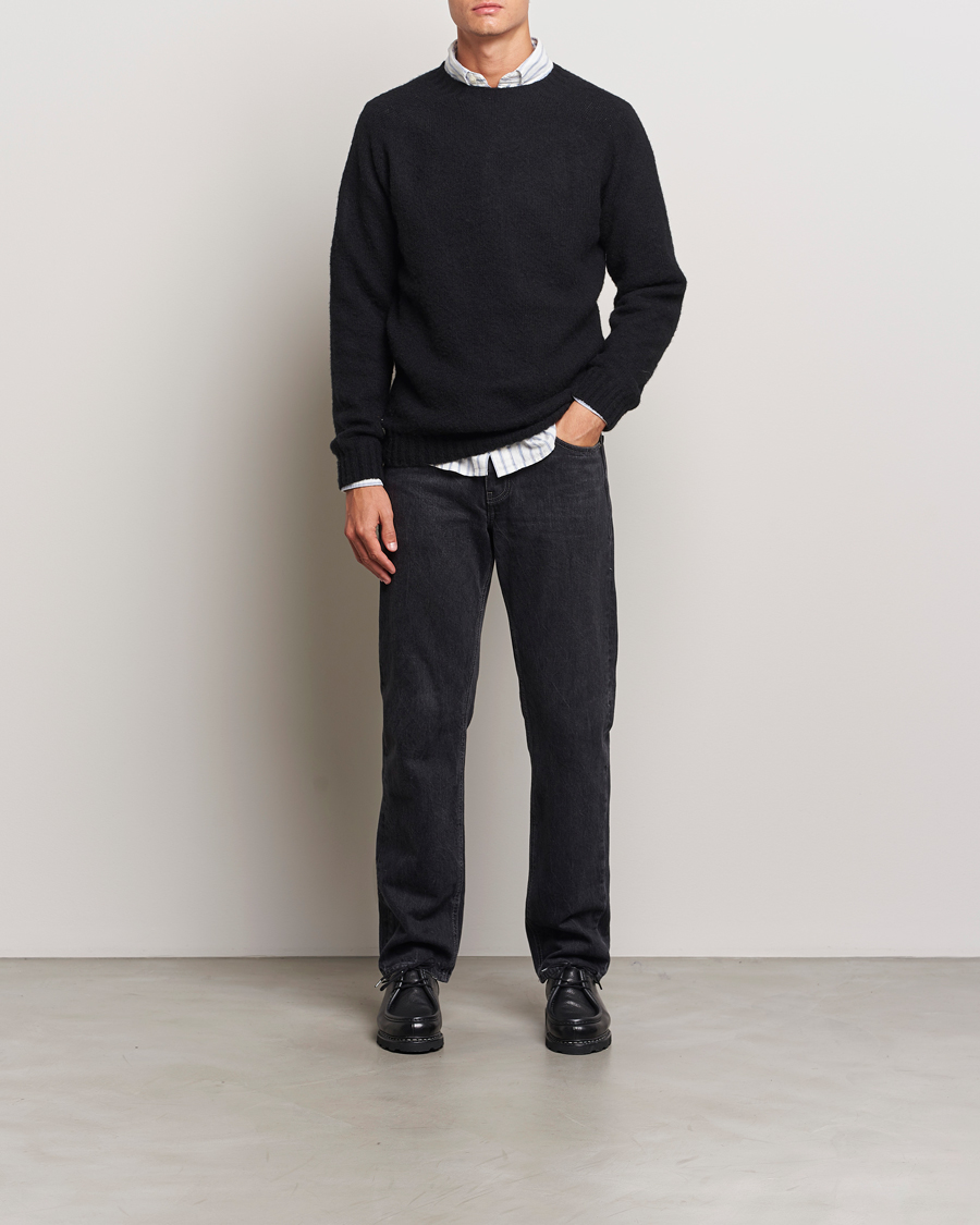 Harley Of Scotland Brushed Supersoft Lambswool Crewneck Black