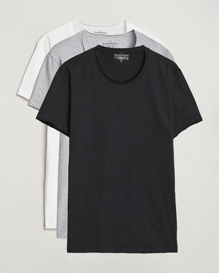 Bread & Boxers 3-pack Crew Neck Relaxed White/Black/Grey Melange