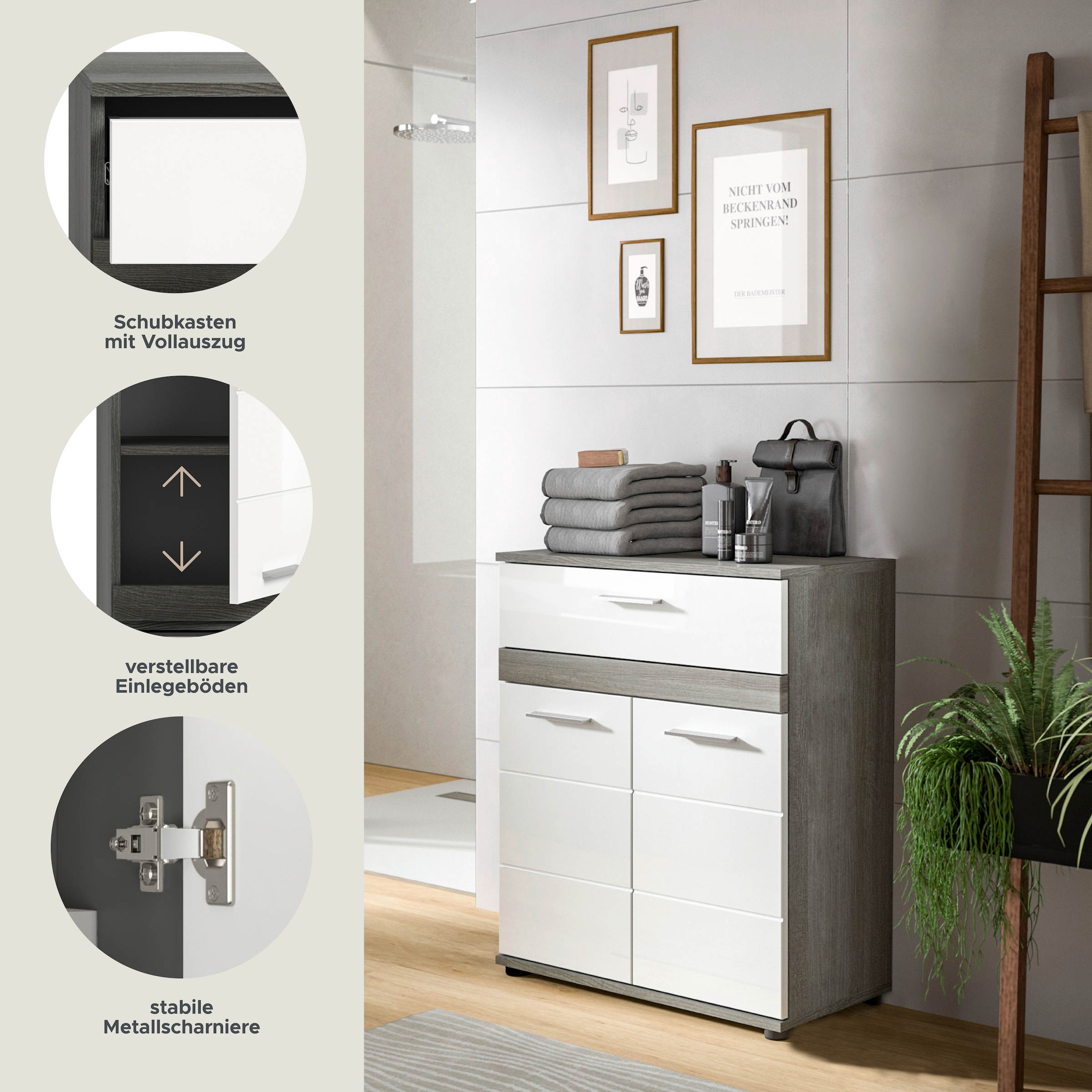 welltime Midischrank »LUCCA, TOPSELLER!, Höhe 79 cm, 2 Türen, 1 Schubkasten, 1 Einlegeboden« Badschrank, Bad-Möbel, Badezimmer