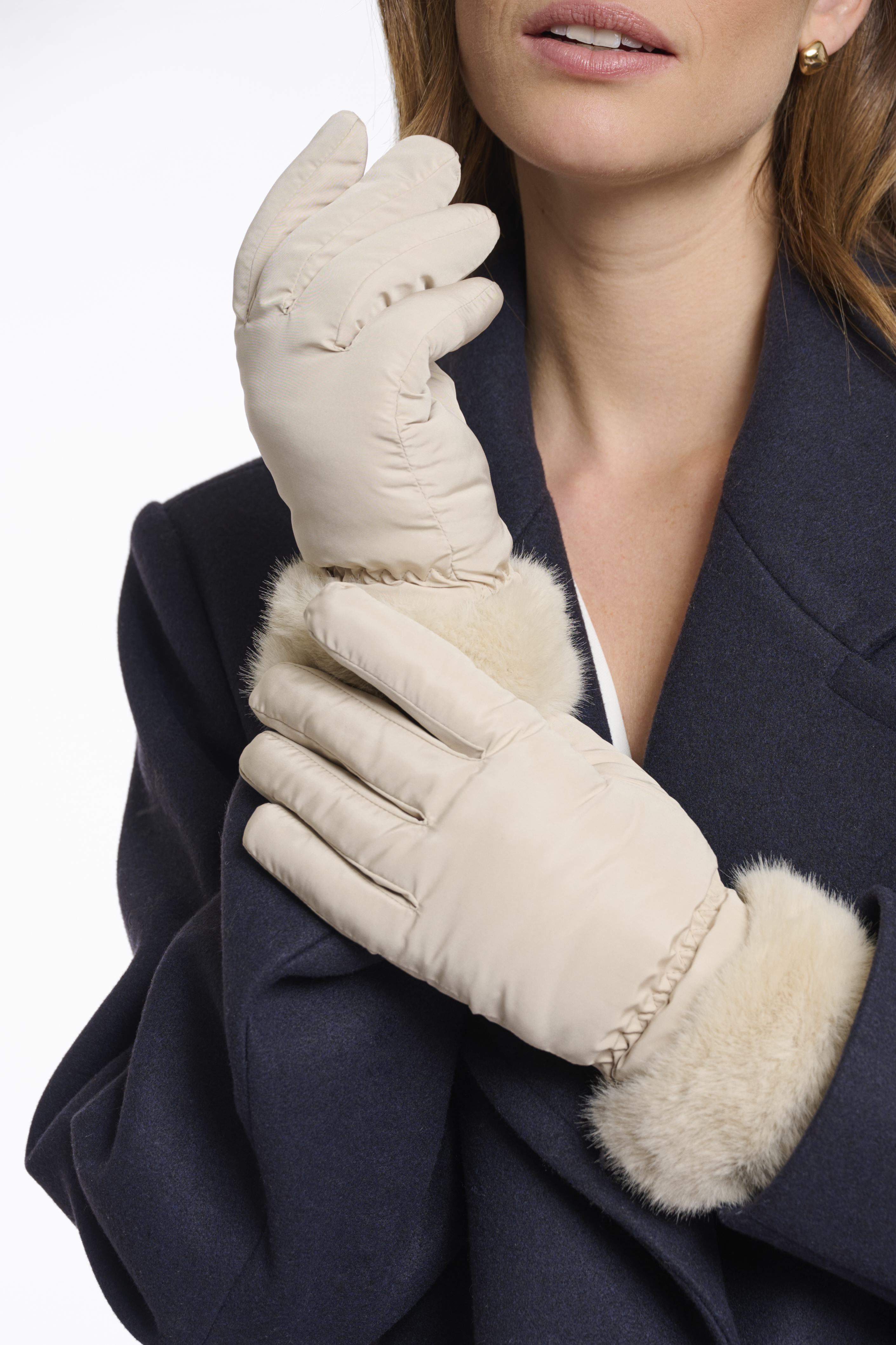Rino & Pelle - Omaire Padded Gloves With Faux Fur - Birch