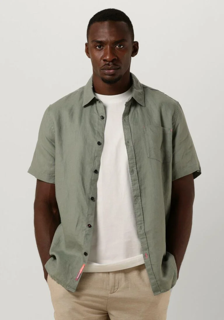 SCOTCH & SODA donkergroene scotch & soda casual overhemd short sleeve linen shirt